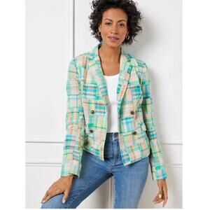 Talbots Plus Petite 20WP Double Breasted Madras Blazer Classy Preppy Artsy